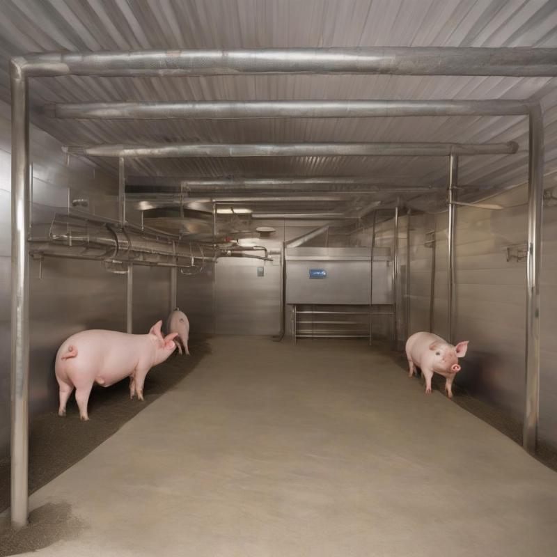 Chuồng trại nuôi lợn thịt: Hình ảnh chuồng lợn được thiết kế hiện đại, đảm bảo vệ sinh, thông thoáng, đủ ánh sáng, có hệ thống máng ăn, uống tự động.