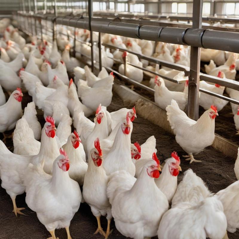 Gà trắng đang ăn thức ăn công nghiệp chất lượng cao