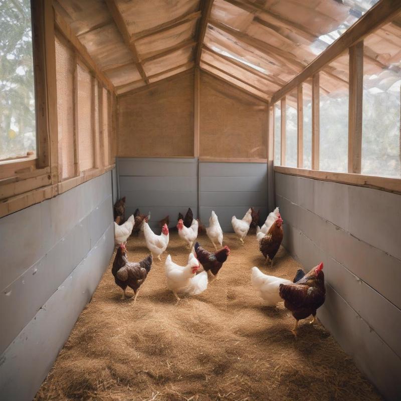 Chuồng gà thả vườn nền chuồng sạch sẽ