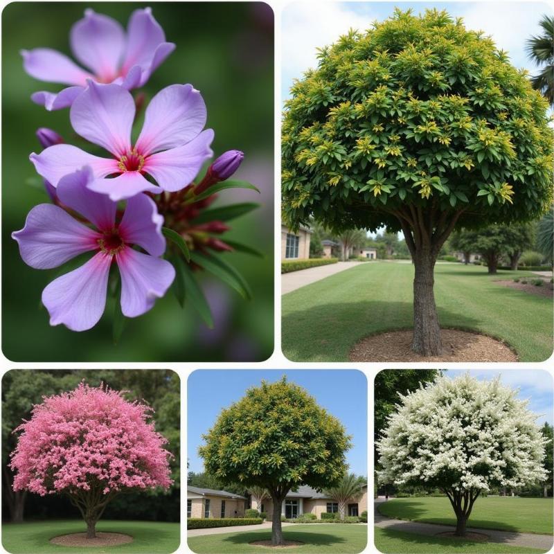 Các loại cây bằng lăng phổ biến với đa dạng màu sắc hoa: tím, hồng, trắng, cho thấy sự phong phú của chi này