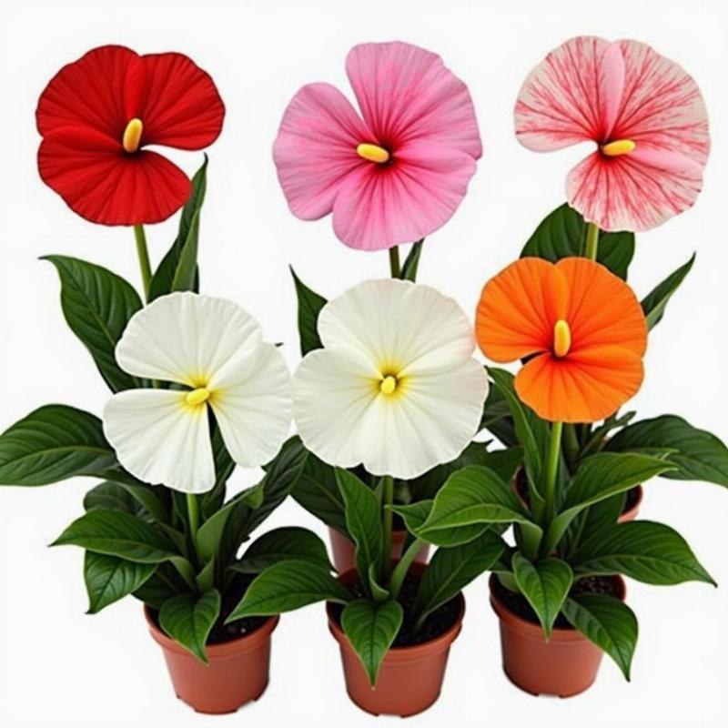 Khám phá các loại cây hồng môn phổ biến với đa dạng màu sắc hoa tuyệt đẹp từ đỏ, hồng, trắng đến cam