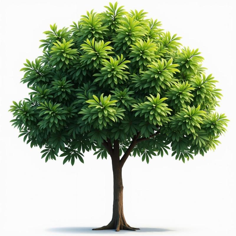 Một cây bàng đài loan trưởng thành với thân thẳng, tán lá xanh mướt xếp tầng, rất phù hợp trồng làm cây bóng mát hoặc cảnh quan đô thị.