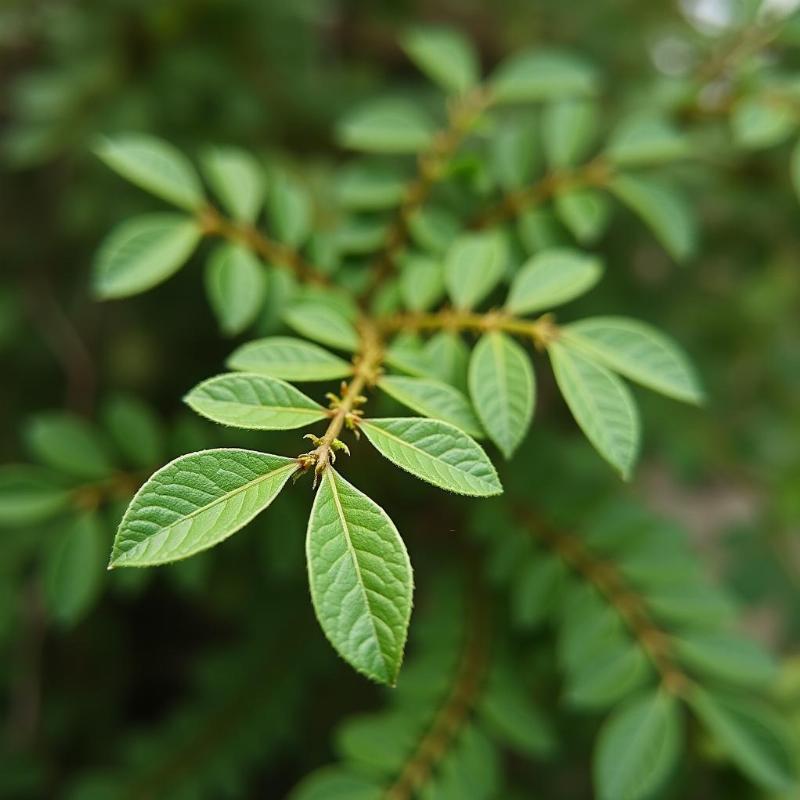 Cận cảnh những chiếc lá nhỏ xinh và cách mọc thành chùm ở đầu cành đặc trưng của cây bàng đài loan, tạo nên vẻ đẹp thanh thoát.