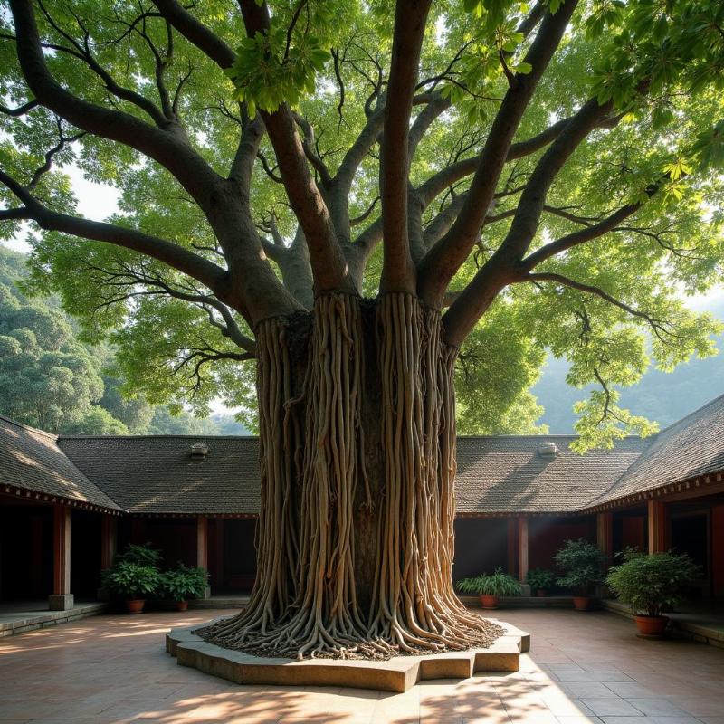 Hinh anh cay da co thu voi bo re va tan la rong lon o san dinh lang