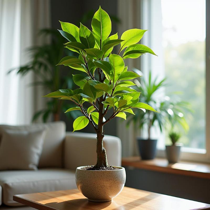 Hinh anh cay hanh phuc xanh tot dat trong chau canh trong phong khach hop phong thuy mang lai may man