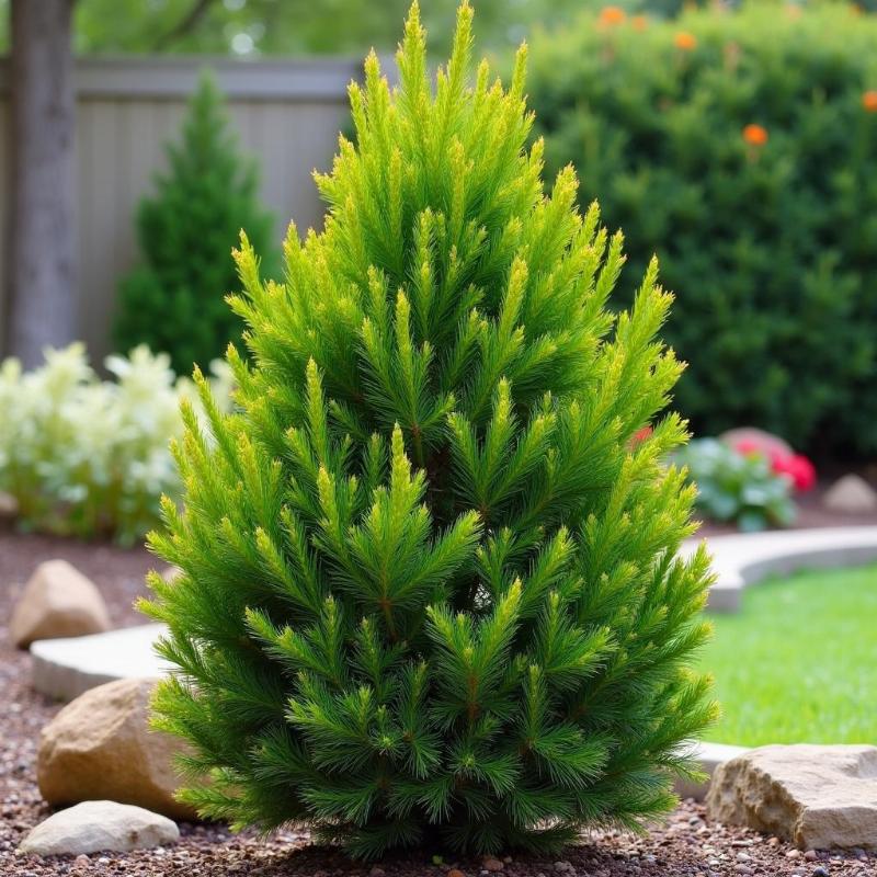 Cây Hoàng Đàn xanh tươi được trồng trong sân vườn, tạo cảnh quan đẹp và mang lại năng lượng tích cực.