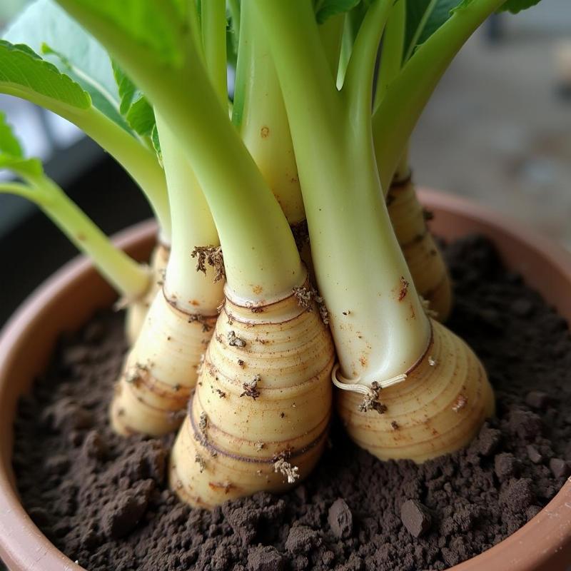 Củ giống (thân rễ) khỏe mạnh của cây hoàng kỳ nam, sẵn sàng cho việc trồng và nhân giống