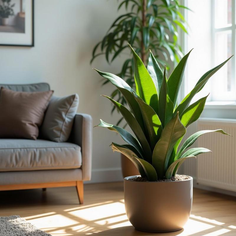 Cây lưỡi hổ đặt trong nhà, giúp làm sạch không khí hiệu quả và trang trí đẹp mắt