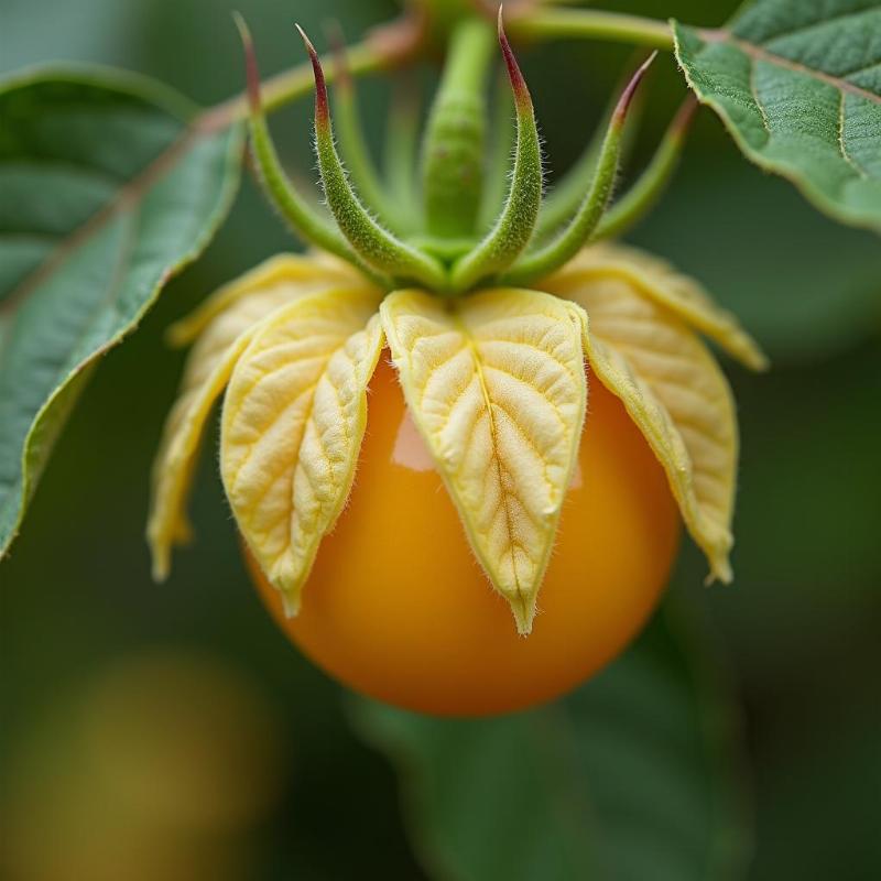 Hinh anh cay tam bop truong thanh voi nhung qua chin vang, duoc bao boc boi vo dai nhu den long.