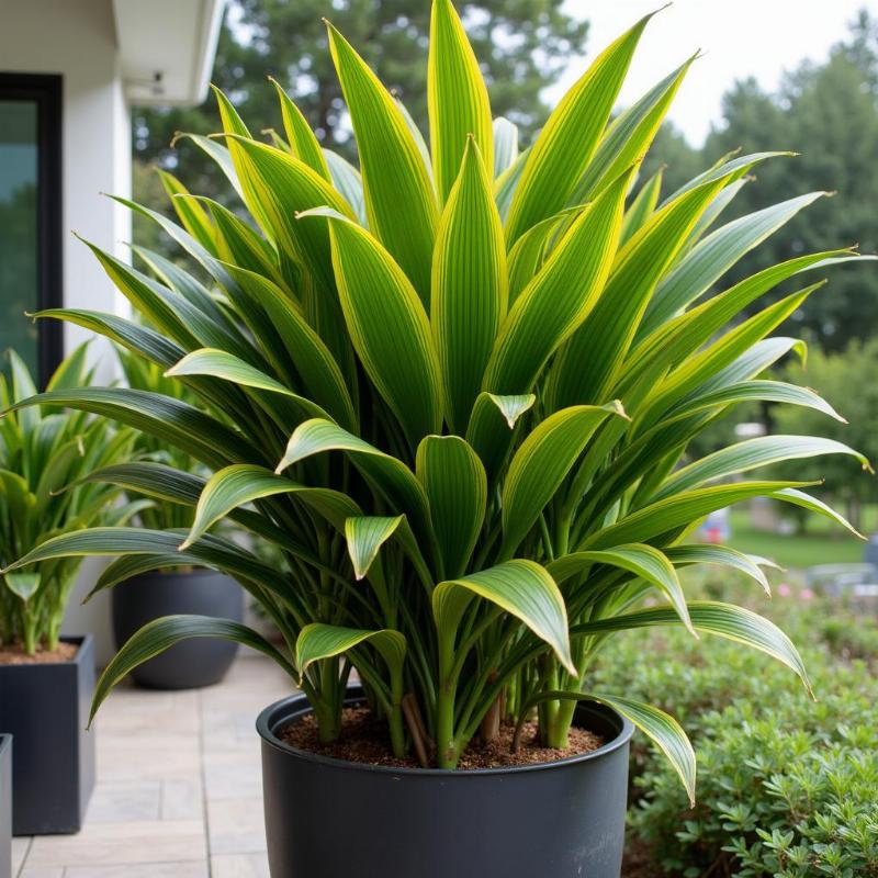 Cay thiet moc lan trong chau dat o san vuon ngoai troi khoe manh xanh tot