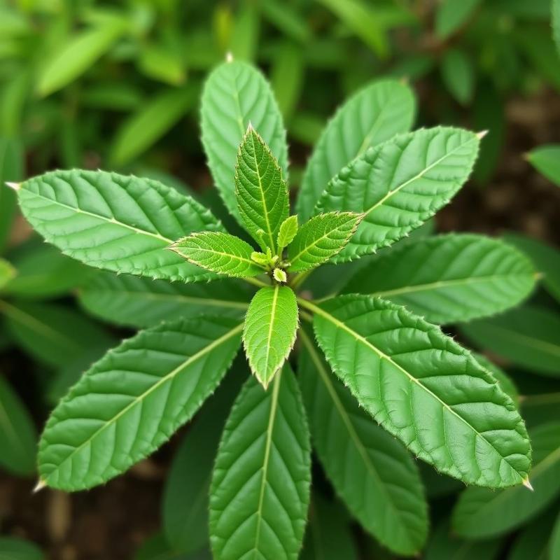 Cây xương khỉ (Kim thất tai) với đặc điểm lá xanh thẫm, thân mềm, nhận dạng dễ dàng qua hình dáng lá và thân.