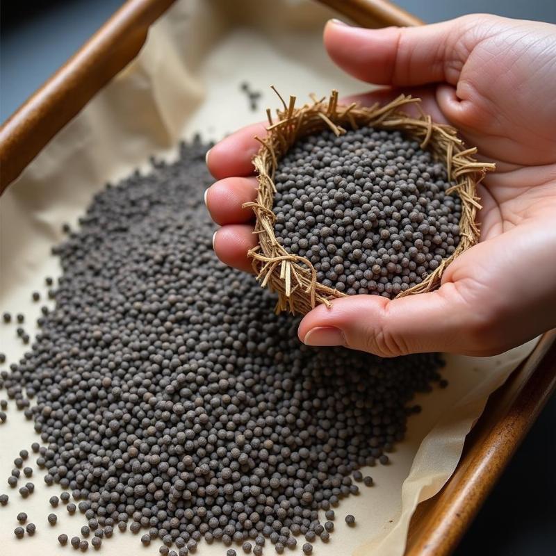 Hạt cây mã đề sau khi thu hoạch và phơi khô sẵn sàng sử dụng làm dược liệu quý