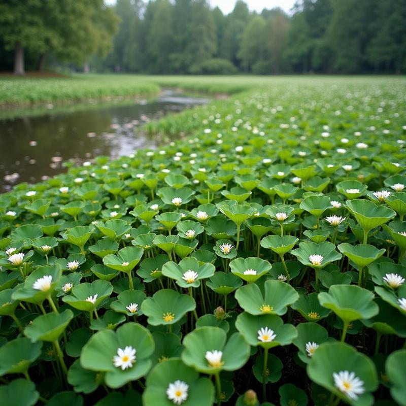 Canh dong cay rau muong nuoc moc sum sue ra hoa trang nho xinh dep mat