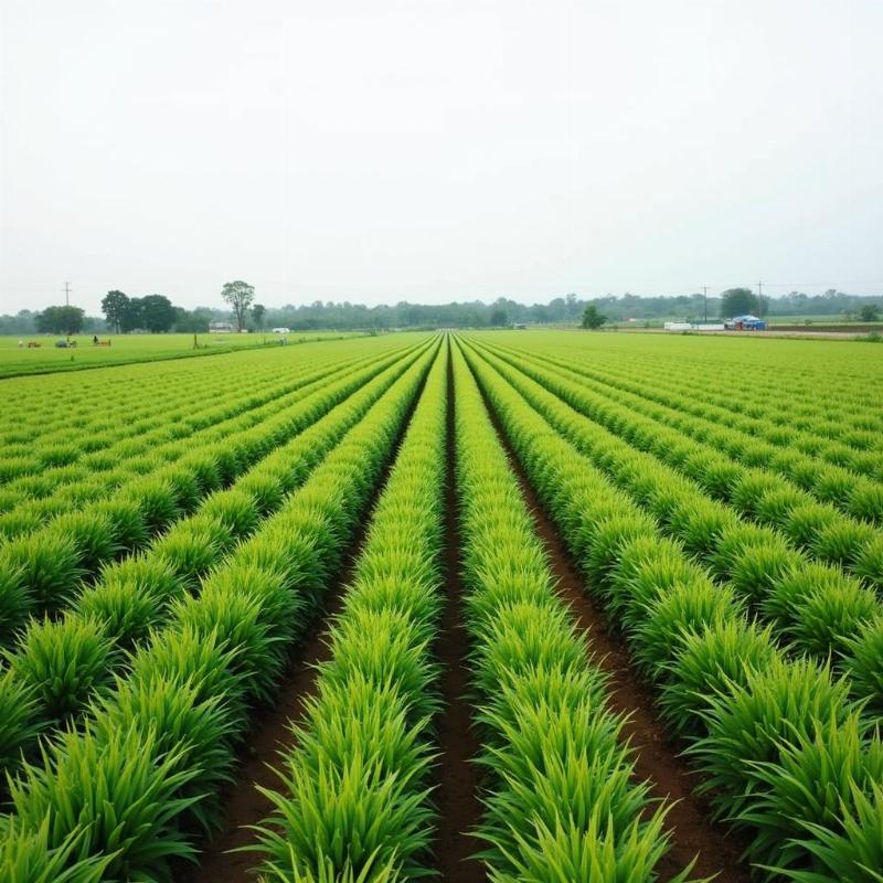 Hình ảnh một vườn trồng cây xạ đen quy mô lớn với hàng lối thẳng tắp và cây xanh tốt