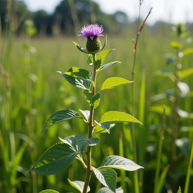 Hình ảnh cây cải trời Vernonia cinerea mọc tự nhiên ngoài đồng ruộng, thể hiện sức sống mãnh liệt của cây