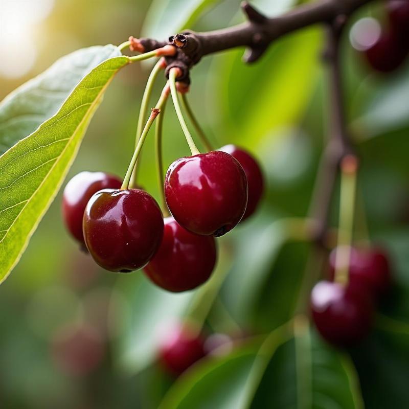 Cây cherry ngọt sai trĩu quả trên cành, quả chín đỏ mọng hấp dẫn, sẵn sàng thu hoạch trong vườn nhà