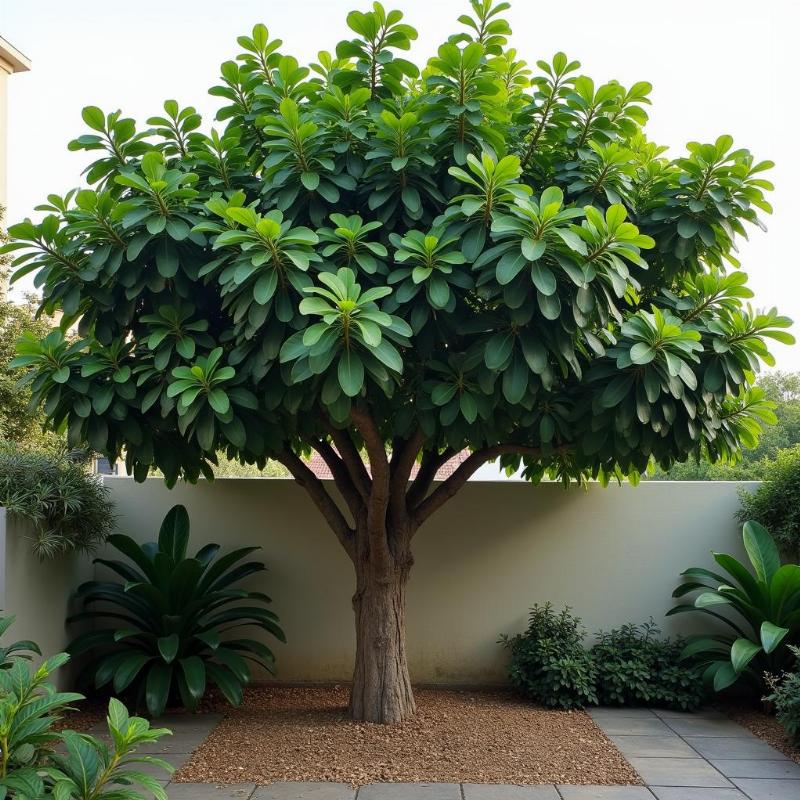 Cây si được trồng trong sân vườn tạo bóng mát rộng lớn và điểm nhấn kiến trúc cảnh quan xanh mát cho ngôi nhà