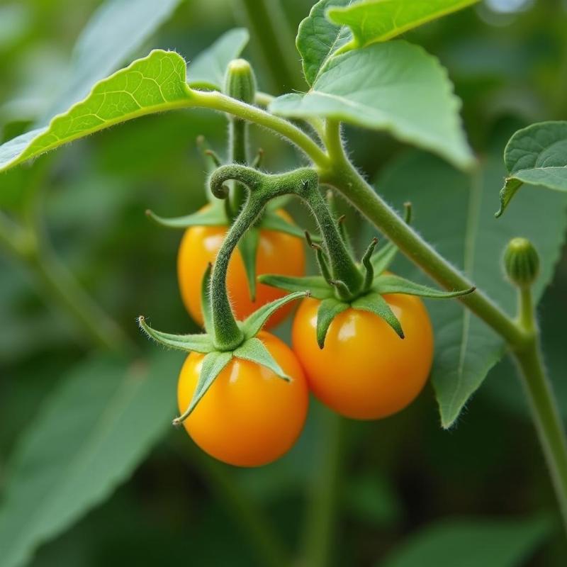 Hinh anh tong the cay thu lu voi nhieu qua vang ong a tren than la xanh muot