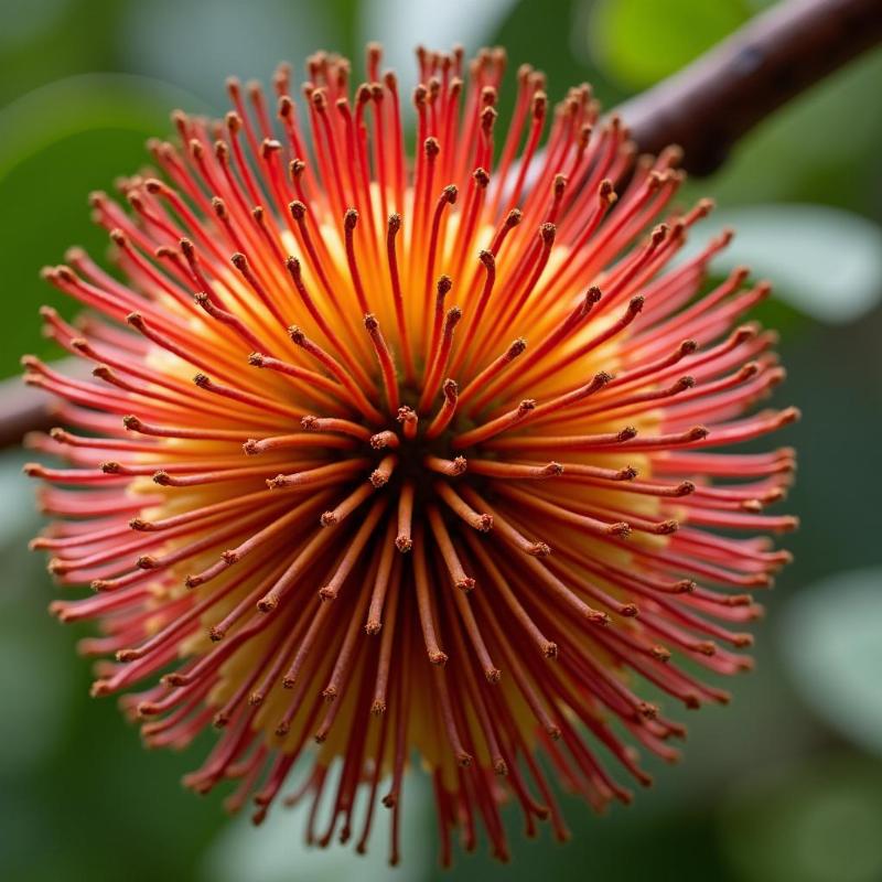 Hình ảnh cận cảnh những bông hoa cây sala với cấu trúc độc đáo và màu sắc rực rỡ, minh họa vẻ đẹp đặc trưng của loài cây Vô Ưu